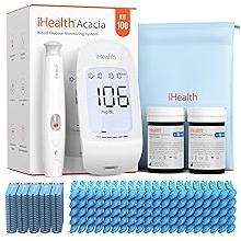 iHealth Acacia Blood Glucose Monitor Kit, 100 Glucometer Strips, 100 Lancets, 1 Blood Sugar Monitor, 1 Lancing Device, 1 Travel Bag, No Coding, Portable Blood Sugar Testing Kit, For People with Diabetes