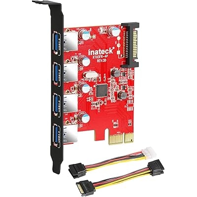 Inateck PCI-e to USB 3.0 4 Ports PCI Express Card and 15-Pin Power Connector, Red
