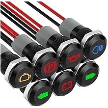 Indicator Light, 12V LED Small Indicator Light Waterproof 1/2" Panel Cutout 12V 24V Metal LED Indicator Pilot Dash Light with 145MM Wires -7PCS