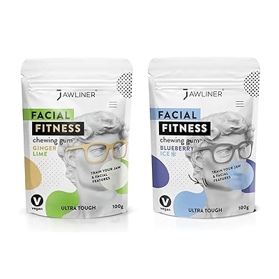 Jawliner Fitness Chewing Gum 15X Harder Jawline Gum Sugar Free Ginger Lime and Blueberry Jaw Gum Includes 12 Weeks Coaching - Jawline Exerciser for Shaping the Jaw 4 Months Pack of 2 Flavor