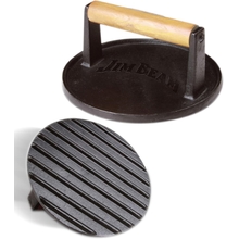 Jim Beam JB0158 Black Cast Iron Burger Press - 7&amp;#39;&amp;#39; Heavy Duty Burger Press with Solid Wood Handle