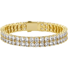 JINAO 2 Row Tennis Bracelet Iced Out Bling Cubic Zirconia Lab Simulated Diamond Bracelet14K Gold Plated Wrist Chain Hip Hop Jewelry for Men Women