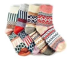3-5 Pairs Womens Multicolor Fashion Warm Wool Cotton Thick Winter Crew Socks