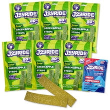 JOYRIDE Sour Green Apple Strips - 6 Packs - Low Sugar, Sour Belt Candy, Dye Free, Low Calorie Snacks, Healthy Candy, Bonus Gum Pack, 3.5oz (6 pack)