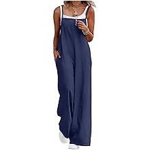 Womens Casual Loose Jumpsuits Summer Boho Wide Leg Rompers Sleeveless Overalls with Pockets