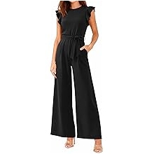 Jumpsuits For Women 2026 Crew Neck Dressy Cap Sleeve Belted High Waist Wide Leg Romper One Piece Casual Outfits Pockets