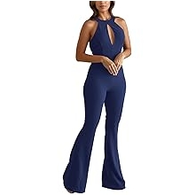 Jumpsuits for Women 2026 Dressy Halter Neck Sleeveless Backless Wide Leg Long Pants Rompers Elegant Party Overall