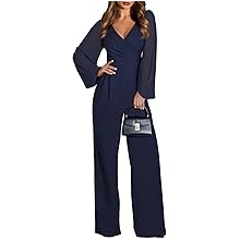 Jumpsuits for Women Dressy Patchwork Chiffon Sleeve V Neck Wide Leg Romper Holiday Party Outfits