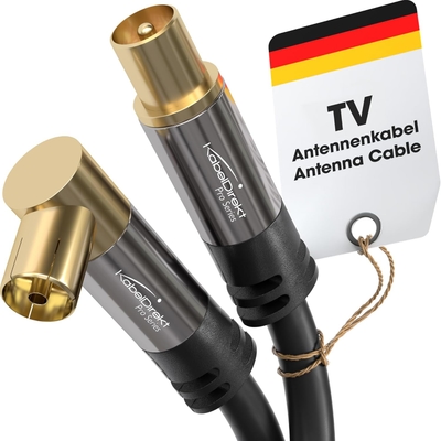 KabelDirect – 4K Antenna Cable, Coaxial Cables – 90° AngleFlat – 2m – DigitalAnalog TV Cable – Available from 0.5-20m Open Female EndFlat Plug, for DVB-CDVB-TDVB-S, black