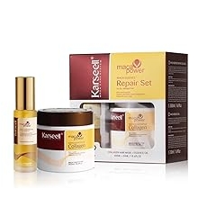Karseell Collagen Hair Mask & Argan Oil Set, Deep Conditioning Hair Treatment for Dry Damaged Hair, Repair & Moisturize All Hair Types, 16.9 fl oz + 1.69 fl oz