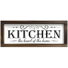 Kas Home Kitchen Decor, Wood Kitchen Sign The Heart of The Home Wall Decor Rustic Farmhouse Wooden Framed Wall Art Plaque for Home Kitchen Cabinets Hanging Decorations White-K, 5.5"x16.5"