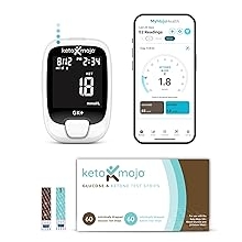Keto-Mojo GK+ Glucose & Ketone Testing Kit with 140 Test Strips Advanced Bluetooth Meter with Free App for Ketosis Diabetes & Metabolic Support Includes 70 Glucose + 70 Ketone Strips