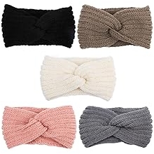 Knit Wide Headband for Winter 5 Pieces Women Ear Warmers Truban Headbands Thick headbands for Women Girls, Black Gray White Pink Brown