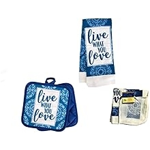 Home Collection Live What You Love Kitchen Set Towel, Oven Mitt and 2 Pot Holders 4 Piece Set