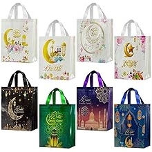 LAOREI 8 PCS Eid Mubarak Reusable Gift Bags-Ramadan Environmental Protection Party Bags Multifunctional Non-Woven Eid for Gifts Wrapping Ramadan Party Decorative shopping bag with Handles