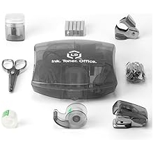 LD Products Black Mini Office Supply Kit Portable Case with Scissors, Paper Clips, Tape Dispenser Set, Pencil Sharpener, Mini Stapler with Staples and Staple Remover