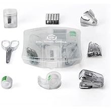 LD Products Clear Mini Office Supply Kit Portable Case with Scissors, Paper Clips, Tape Dispenser, Pencil Sharpener, Stapler & Staple Remover