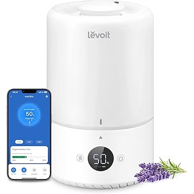 LEVOIT Smart Cool Mist Top Fill Humidifiers for Bedroom with Sensor, Auto Humidity Setting, APP & Voice Control, Essential Oil Diffuser, Ultra Quiet Operation, Super Easy Top Fill, 3L, White