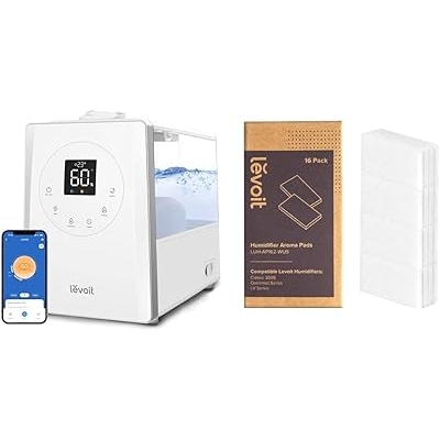LEVOIT LV600S Smart Warm and Cool Mist Humidifiers for Home Bedroom Large Room & Aroma Pads 16 Pack, Humidifier Replacement Filters, Compatible with LV600S, Classic300S