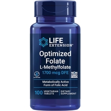 Life Extension Optimized Folate &ndash; L-methylfolate &ndash; Heart &amp; Brain Support, Healthy Homocysteine Levels &ndash; Non-GMO, Gluten-Free, Vegetarian &ndash; 1700 mcg DFE, 100 Vegetarian Tablets