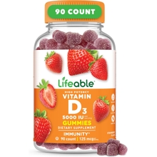 Lifeable Vitamin D 5000 IU - Great Tasting Natural Flavor Gummy Supplement - Gluten Free Vegetarian GMO-Free Chewable - for Strong and Healthy Bones - for Adults, Men, Women - 90 Gummies