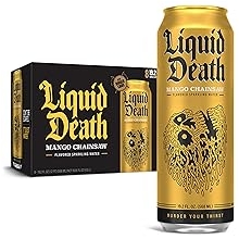 Liquid Death, Mango Chainsaw, Mango-Flavored Sparkling Water, 8-Pack 19.2oz Cans, Low Calorie & No Artificial Sweeteners