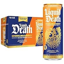 Liquid Death Sparkling Energy - Orange Horror Orange and Cream, Zero Sugar Energy Drink, Unextreme Caffeine 100mg, Essential Vitamins, 12 Fl Oz Pack of 12
