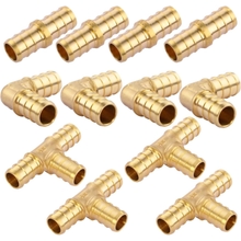 Litorange 12 inch T PEX Tee &amp; 90 Degree Elbow &amp; Straight Coupling 12 pack of 12 Lead-Free Brass Barb Crimp Pipe FittingFittings
