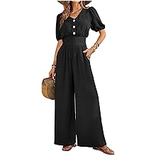 Womens Jumpsuits Short Sleeve V Neck Dressy Casual Wide Leg Pants Romper 2026 Summer One Piece Outfits
