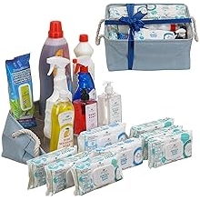 تنظيف فاخر ، طقم لوازم ، أساسيات تنظيف منزلية في مكان واحد مع منظفات أرضية أرضية ، منظفات غسيل ، صابون أطباق ، هدية لطيفة لأصحاب المنازل الجدد