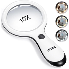 Magnifying Glass with Light, MOJINO 10X Lighted Large Handheld Reading Magnifier Glasses with 18 LED Lights for Macular Degeneration, Seniors &amp; Kids Reading, Inspection, Coins, Jewelry, Exploring