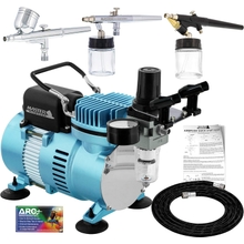 Master Airbrush Cool Runner II Dual Fan Air Compressor Professional Airbrushing System Kit with 3 Airbrush Sets, 0.3 mm Gravity &amp; 0.35, 0.8 mm Siphon Feed - Hose Holder, How To Airbrush Learning Guide