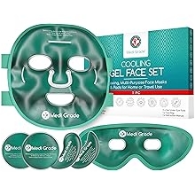 Medi Grade Cooling Ice Face Mask and Cooling Eye Mask for Puffy Eyes &amp; Migraine Relief - Self Care Face Ice Pack with ChillGel Face Ice Mask Technology - Cooling Face Mask, Eye Pads and Bag