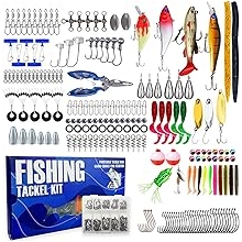 Fishing Tackle Box with Lures Hooks Bass Lures Spinner Baits Glide Bait Catfish Rig Fishing Line Swivels Weights for Fly Fishing Baitcaster Combo Rod Reel Kayak Boat Camping Gear Waterproof Storage