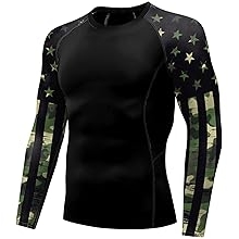 Jiu Jitsu Men American Flag UPF 50+ Sun Protection Printed Rash Guard Long Sleeve Swim Shirts