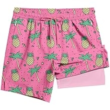 Men's Swim Trunk 5" with Compression Liner 5 Inch Quick Dry Board Shorts Zipper Pocket