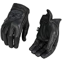 Men's Black Leather &lsquo;Reflective Skull&rsquo; Motorcycle Hand Gloves W/Gel Padded Palm MG7570
