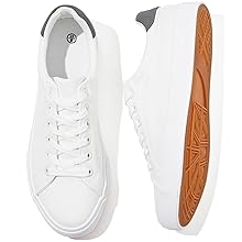 Mens White Canvas Shoes Fashion Low Top Canvas Sneakers Casual Tennis Shoes Lace-Up Walking Shoes for Men
