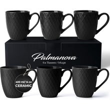 MIAMIO - Coffee Mugs set of 6  Coffee Cups - 6 x 14 Oz Ceramic Mugs - Large Coffee Mugs - Microwave &amp; Dishwasher safe - Palmanova Collection Black