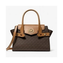 Michael Kors 35S2Gnms5B Carmen Medium Logo And Faux Leather Belted Satchel Brown