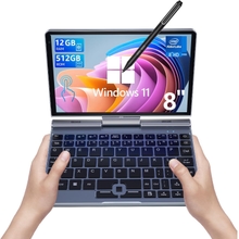 Mini Laptop, หน้าจอสัมผัส HD 8 นิ้ว Mini Computer Windows 11 Pro, Intel N100 4 Cores 2-in-1 Pocket PC 12GB LPDDR5 RAM 512GB M.2 SSD, Gigabit | Wi-Fi 6 | BT5.2 | กล้อง 2MP | G-Sensor | HDMI