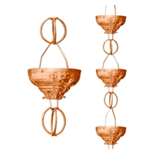 Monarch Rain Chains Pure Copper Eastern Hammered Cup Rain Chain Replacement Downspout for Gutters, 8-12 Feet Length