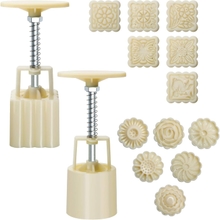 Moon Cake Mould 50g, Luxiv 12 PCS Pattern Hand-Pressure Mooncake Molds for Mid-Autumn DIY Pastry Tool 2 Sets with 6pcs Round Flower Mooncake Mode and 6 Pcs Square Pattern Mooncake Mould White, 50g