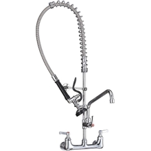 MSTJRY Commercial Kitchen Faucet with Pull Down Sprayer 35&rdquo;Height 8 Inch Center Pre Rinse Wall Mount Faucet with 12&rdquo; Swivel Spout, Perfect for 3 Compartment Sink Brass, 35 INCH