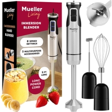 Pengisar Rendaman Mueller Pegang Tangan - Pengisar Tangan Elektrik Keluli Tahan Karat 8 Kelajuan, Pengisar Emulsi 3 dalam 1 Pegang Tangan dengan Mod Turbo, Pengemulsi Pengisar Kayu untuk Dapur untuk Sup, Smoothie, Puree