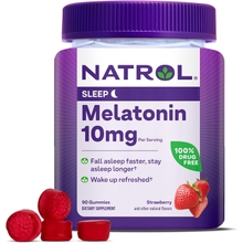 Natrol Melatonin 10mg, Dietary Supplement for Restful Sleep, 90 Strawberry-Flavored Gummies, 45 Day Supply