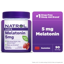 Natrol&reg; Melatonin Gummies, Sleep Support for Adults, Strawberry Flavor, 5mg, 90 Count