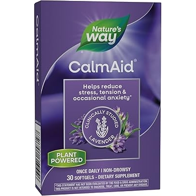 Natures Way CalmAid, Helps Manage Stress and Tension, Clinically Studied Lavender, Non-Drowsy, 30 Softgels