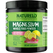 NATURELO Whole Food Magnesium Powder - Supports Stress Relief, Relaxation, Raspberry Lemon Flavor - 40 Servings | 7 oz