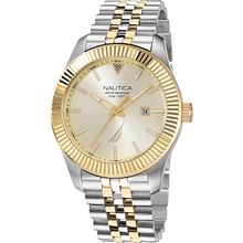 Nautica Men&amp;#39;s NAPPBS246 Pacific Beach Grey/Champagne/Two Tones SST &amp; YG IP Bracelet Watch